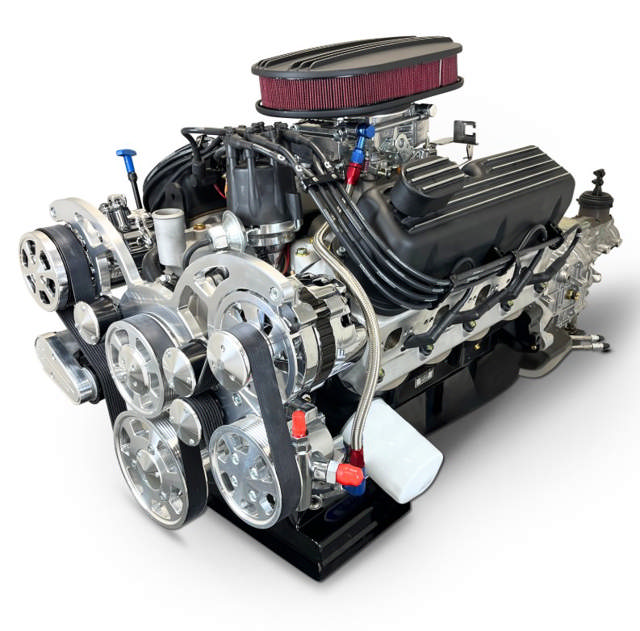Ford Small Block Compatible 347 c.i. Engine and TKX Manual Transmission - 415 Horsepower - Standard Edition Builder Series - Polished Pulley Kit - Carbureted