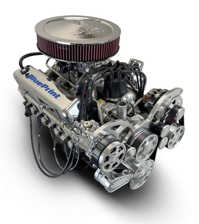 BluePrint Engines Ford Small Block Compatible 347 C.I. Deluxe Dressed - Rear Sump Oil Pan - Polished Pulley Kit - Carbureted