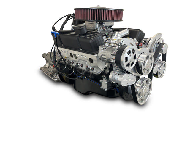 BluePrint Engines GM Small Block Compatible 383 c.i. Engine and 700R4 Automatic Transmission - 436 Horsepower - Standard Edition Builder Series - Polished Pulley Kit - Fuel Injected