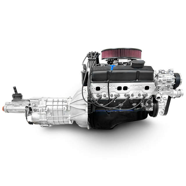 BluePrint Engines GM Small Block Compatible 383 c.i. Engine and TKX Manual Transmission - 436 Horsepower - Standard Edition Builder Series - Polished Pulley Kit - Fuel Injected
