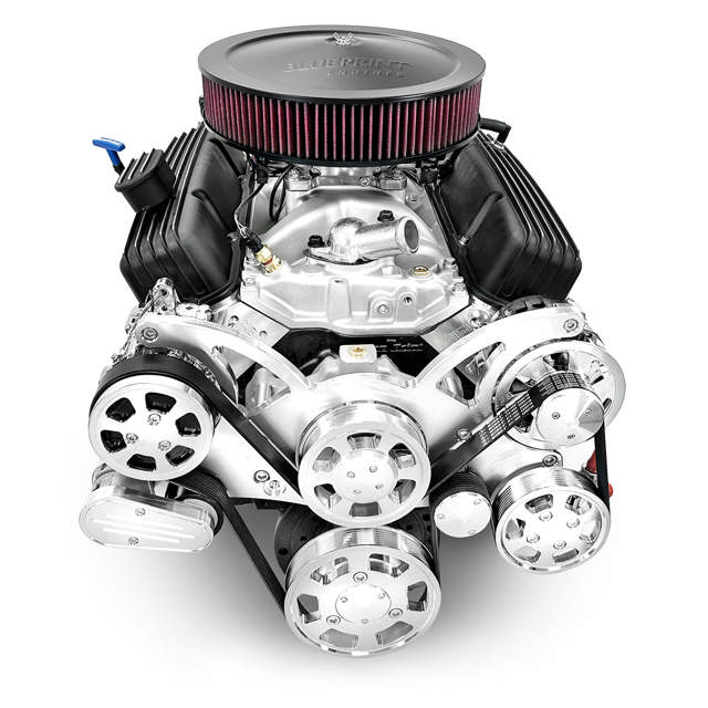 BluePrint Engines GM Small Block Compatible 383 c.i. Engine and TKX Manual Transmission - 436 Horsepower - Standard Edition Builder Series - Polished Pulley Kit - Fuel Injected