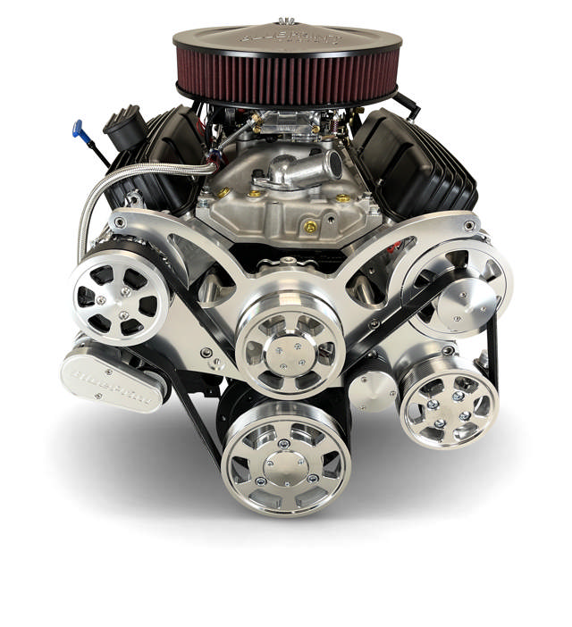 BluePrint Engines GM Small Block Compatible 383 c.i. Engine and 700R4 Automatic Transmission - 436 Horsepower - Standard Edition Builder Series - Polished Pulley Kit - Carbureted