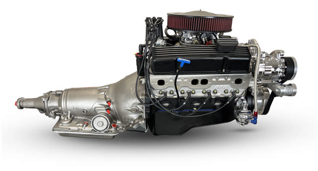 BluePrint Engines GM Small Block Compatible 383 c.i. Engine and 700R4 Automatic Transmission - 436 Horsepower - Standard Edition Builder Series - Polished Pulley Kit - Carbureted