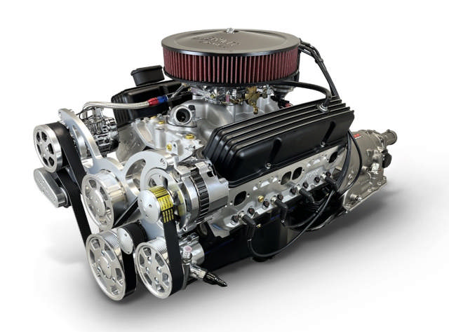 BluePrint Engines GM Small Block Compatible 400 c.i. Engine and 700R4 Automatic Transmission - 500 Horsepower - Standard Edition Builder Series - Polished Pulley Kit - Carbureted