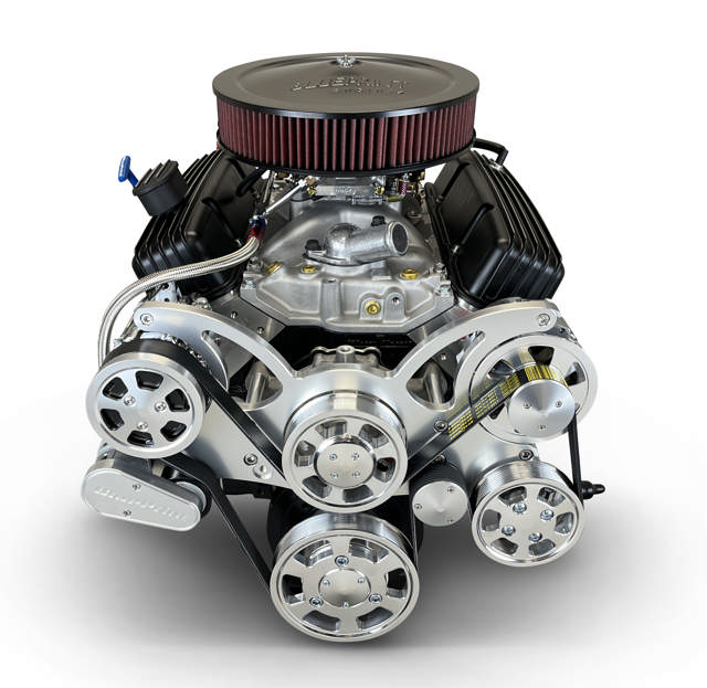BluePrint Engines GM Small Block Compatible 400 c.i. Engine and 700R4 Automatic Transmission - 500 Horsepower - Standard Edition Builder Series - Polished Pulley Kit - Carbureted
