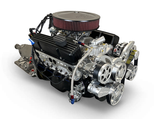 BluePrint Engines GM Small Block Compatible 400 c.i. Engine and 700R4 Automatic Transmission - 500 Horsepower - Standard Edition Builder Series - Polished Pulley Kit - Carbureted