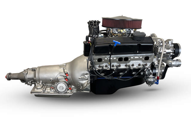 BluePrint Engines GM Small Block Compatible 400 c.i. Engine and 700R4 Automatic Transmission - 500 Horsepower - Standard Edition Builder Series - Polished Pulley Kit - Carbureted