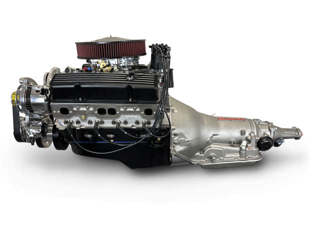 BluePrint Engines GM Small Block Compatible 400 c.i. Engine and 700R4 Automatic Transmission - 500 Horsepower - Standard Edition Builder Series - Polished Pulley Kit - Carbureted