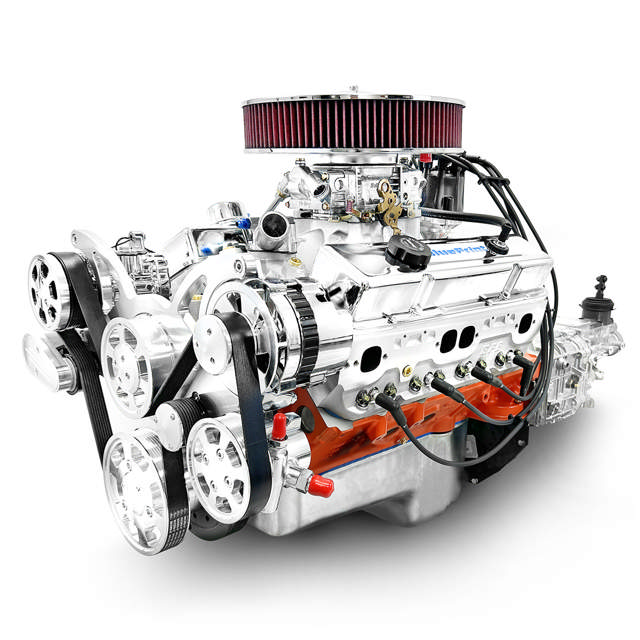 BluePrint Engines GM Small Block Compatible 427 c.i. Engine and TKX Manual Transmission - 540 Horsepower - Standard Edition Builder Series - Polished Pulley Kit - Carbureted