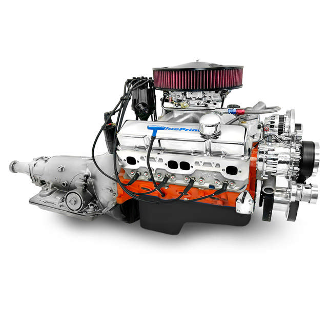 BluePrint Engines GM Small Block Compatible 454 c.i. Engine and 700R4 Automatic Transmission - 563 Horsepower - Standard Edition Builder Series - Polished Pulley Kit - Fuel Injected