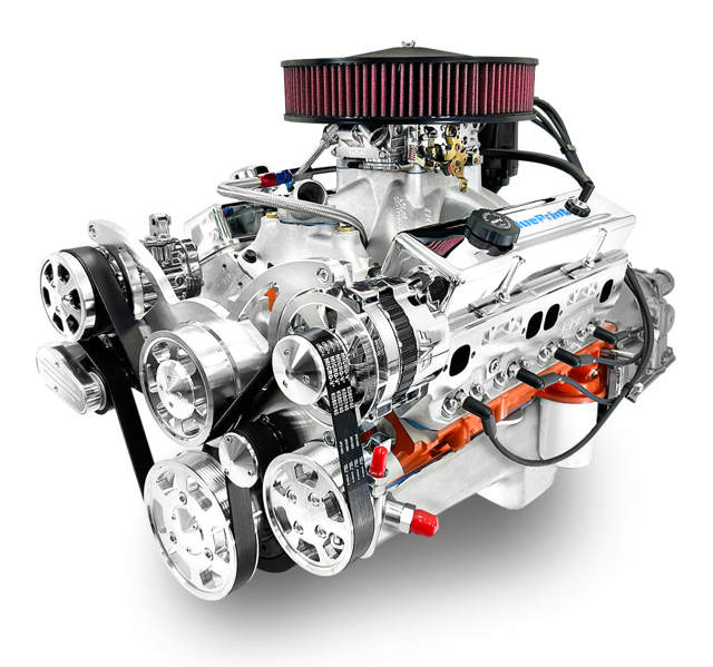 BluePrint Engines GM Small Block Compatible 454 c.i. Engine and 700R4 Automatic Transmission - 563 Horsepower - Standard Edition Builder Series - Polished Pulley Kit - Carbureted