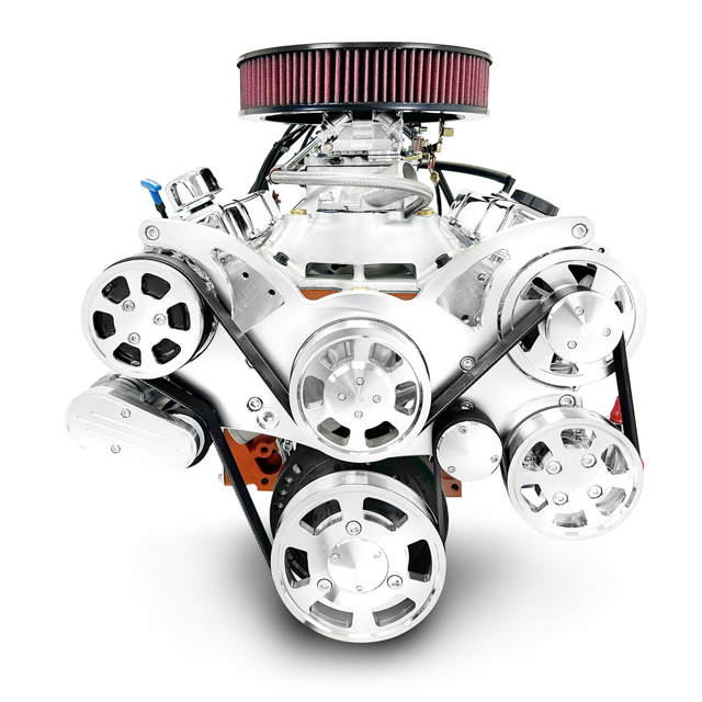 BluePrint Engines GM Small Block Compatible 454 c.i. Engine and 700R4 Automatic Transmission - 563 Horsepower - Standard Edition Builder Series - Polished Pulley Kit - Carbureted