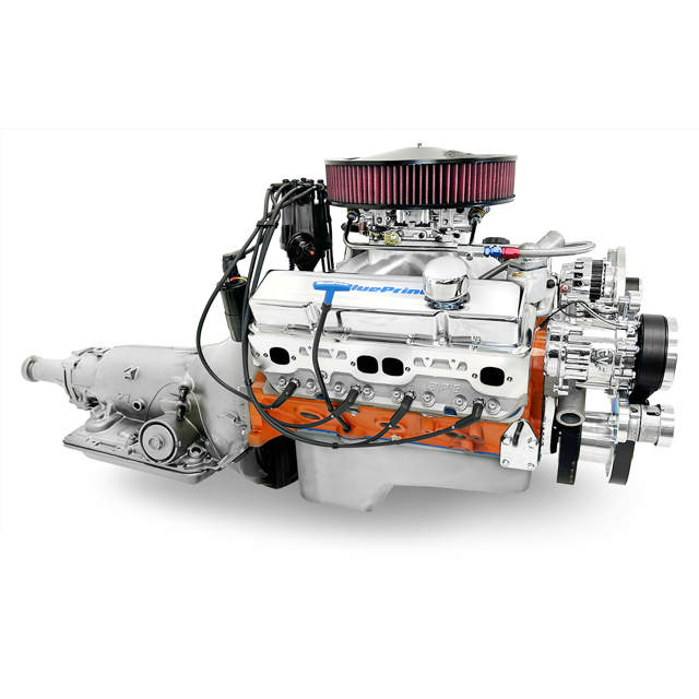 BluePrint Engines GM Small Block Compatible 454 c.i. Engine and 700R4 Automatic Transmission - 563 Horsepower - Standard Edition Builder Series - Polished Pulley Kit - Carbureted