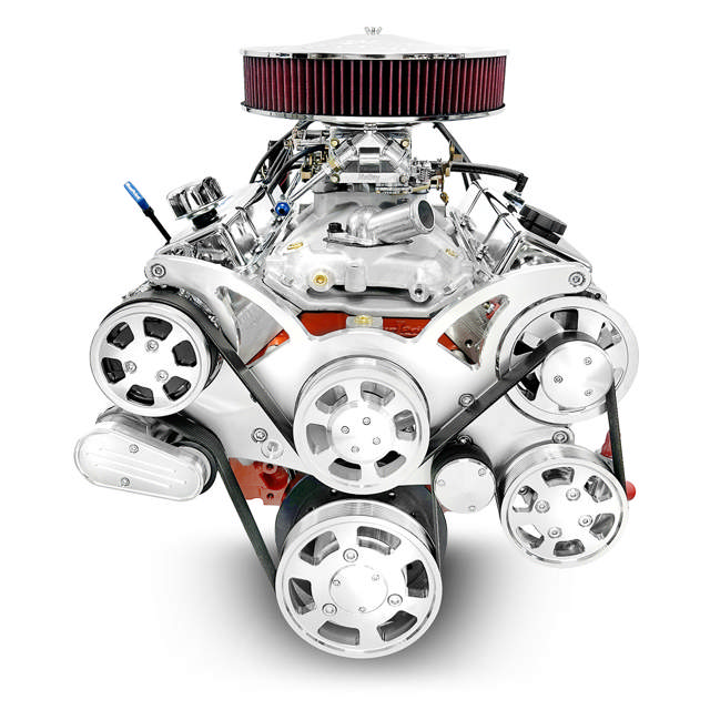 BluePrint Engines GM Small Block Compatible 454 c.i. Engine and TKX Manual Transmission - 563 Horsepower - Standard Edition Builder Series - Polished Pulley Kit - Carbureted