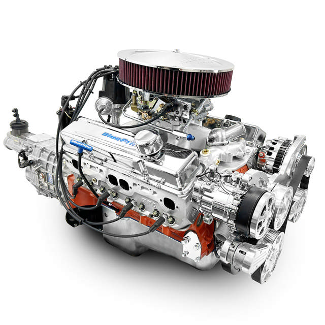 BluePrint Engines GM Small Block Compatible 454 c.i. Engine and TKX Manual Transmission - 563 Horsepower - Standard Edition Builder Series - Polished Pulley Kit - Carbureted