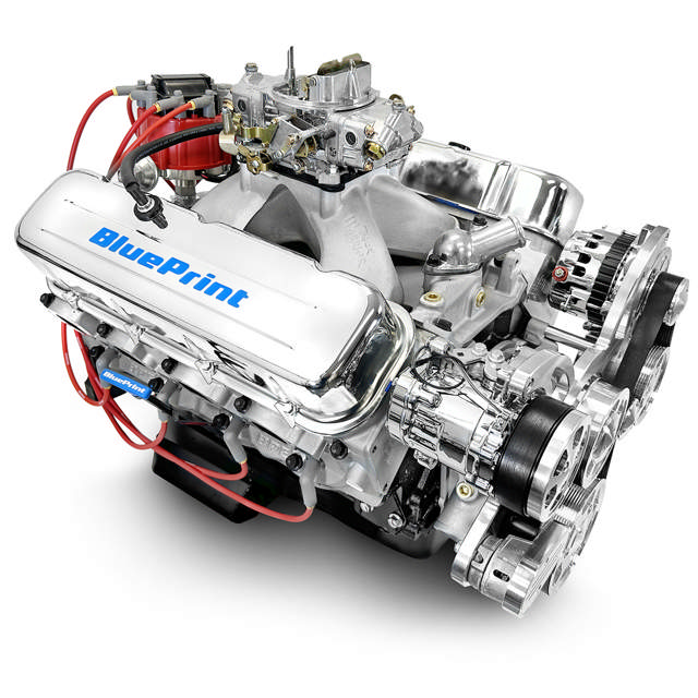 BluePrint Engines GM Big Block Compatible 496 c.i. Engine - 600 Horsepower - Deluxe Dressed - Polished Pulley Kit - Carbureted