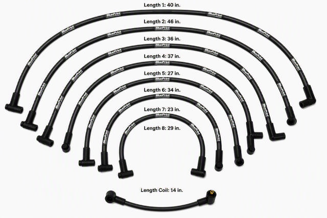 8mm BluePrint Black- Assembled Spark Plug Wire Set - 90° Boots - GM BB Compatible