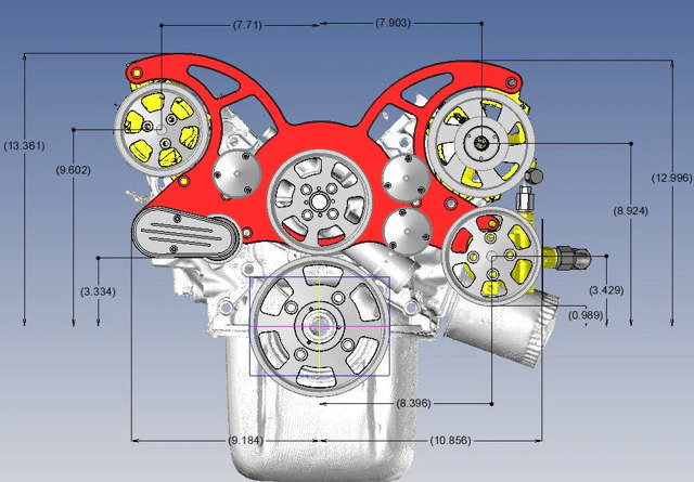 Ford 302 c.i. and 351 Windsor SB Compatible Front Accessory Drive - Full Serpentine with Alternator - Power Steering - Water Pump - Brackets and Bolts - Black