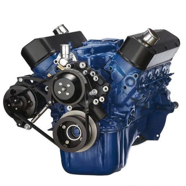 Ford 302 c.i. SB Compatible Front Accessory Drive - Quick Serpentine with Alternator - Water Pump - Brackets and Bolts - Black