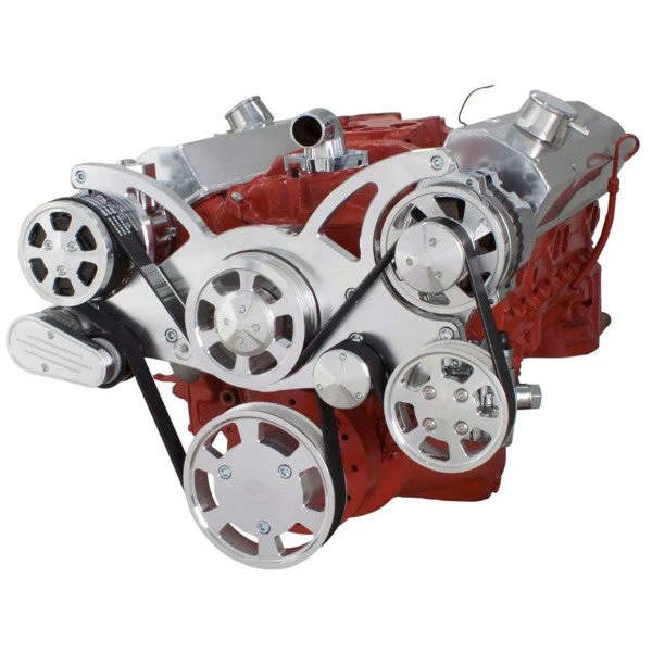GM SB Compatible Front Accessory Drive - Full Serpentine with Alternator - AC - Power Steering - Water Pump - Brackets - Bolts - Polished