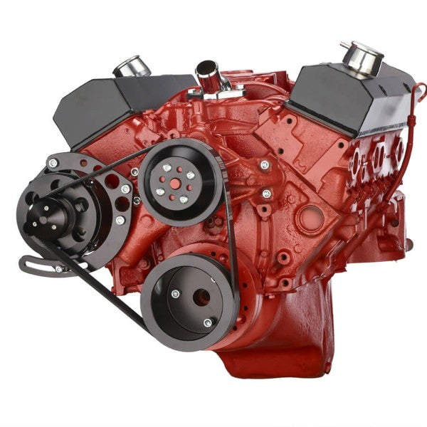 GM SB Compatible Front Accessory Drive - Quick Serpentine - Alternator - Water Pump - Brackets and Bolts - Black
