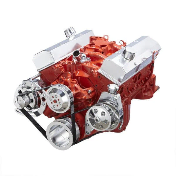 GM SB Compatible Front Accessory Drive - Dual-Belt Quick Serpentine - Alternator - Power Steering - Water Pump - Brackets - Bolts - Polished