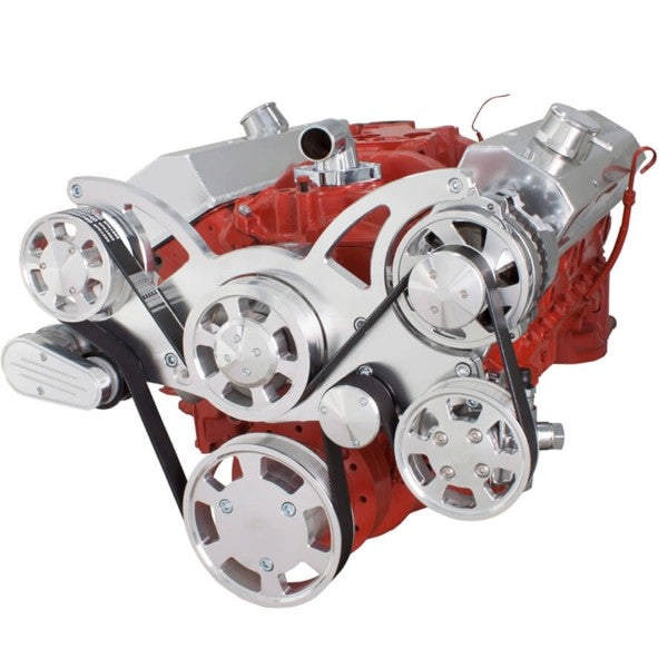 GM SB Compatible Front Accessory Drive - Full Serpentine - Alternator - Power Steering - Water Pump - Brackets - Bolts - Polished