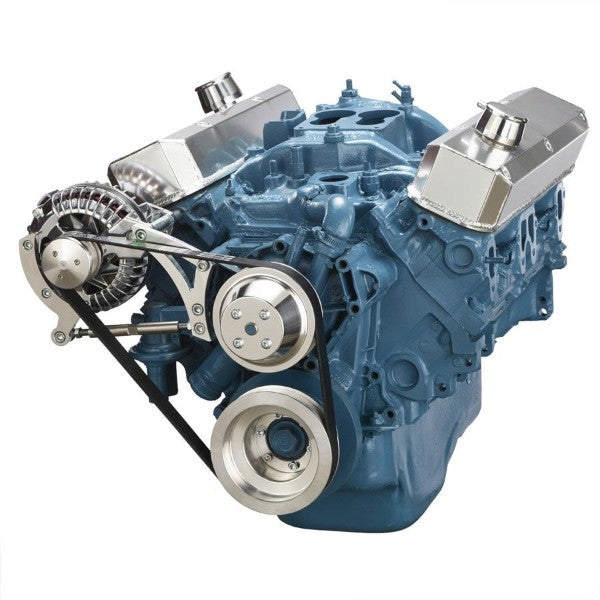 Chrysler SB Compatible Front Accessory Drive - Quick Serpentine - Alternator - Water Pump - Brackets - Bolts - Polished