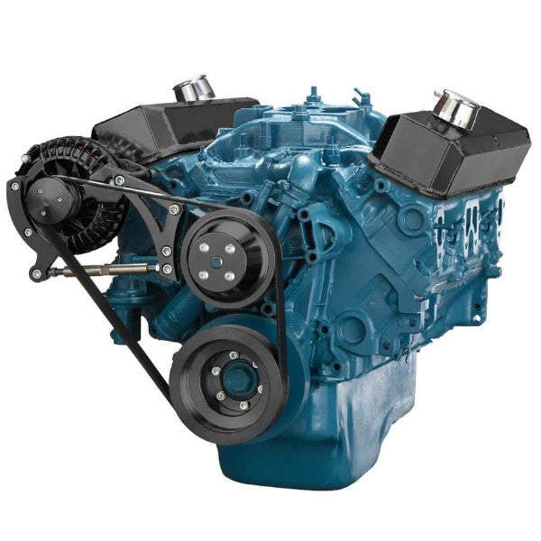 Chrysler SB Compatible Front Accessory Drive - Quick Serpentine - Alternator - Water Pump - Brackets - Bolts - Black