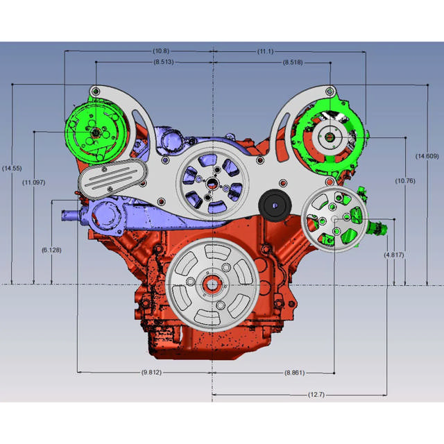 GM LS Compatible Front Accessory Drive - Full Serpentine - Alternator - AC - Power Steering - Water Pump - Brackets - Bolts - Black