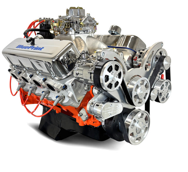 BluePrint Engines GM Big Block Compatible 502 c.i. Pro-Series Engine - 627 Horsepower - Deluxe Dressed -Polished Pulley Kit - Carbureted