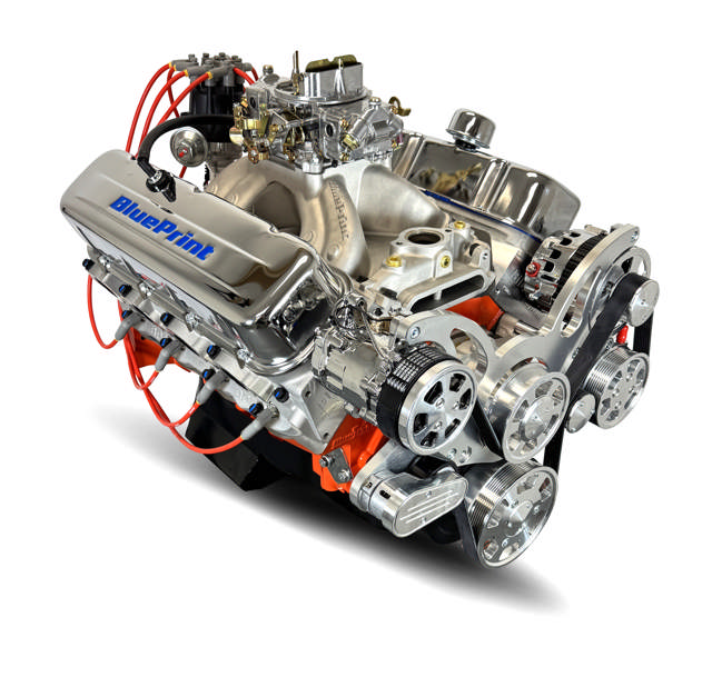 BluePrint Engines GM Big Block Compatible 502 c.i. Pro-Series Engine - 627 Horsepower - Deluxe Dressed -Polished Pulley Kit - Carbureted