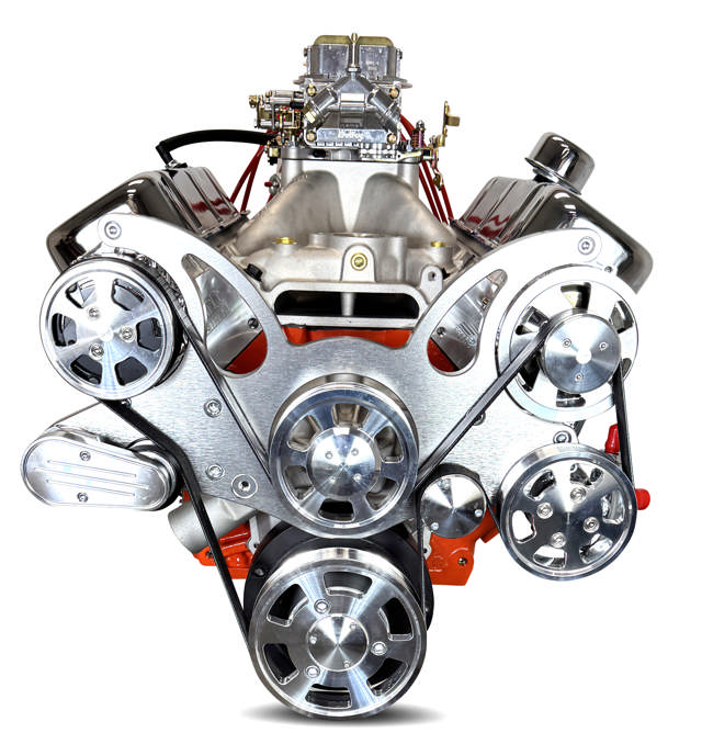 BluePrint Engines GM Big Block Compatible 502 c.i. Pro-Series Engine - 627 Horsepower - Deluxe Dressed -Polished Pulley Kit - Carbureted