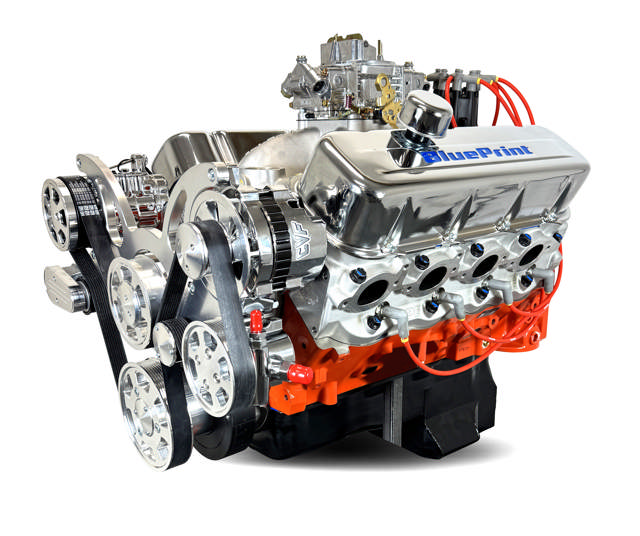 BluePrint Engines GM Big Block Compatible 502 c.i. Pro-Series Engine - 627 Horsepower - Deluxe Dressed -Polished Pulley Kit - Carbureted