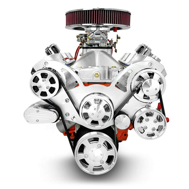 BluePrint Engines GM Big Block Compatible 502 c.i. Pro-Series Engine - 627 Horsepower - Deluxe Dressed -Polished Pulley Kit - Carbureted