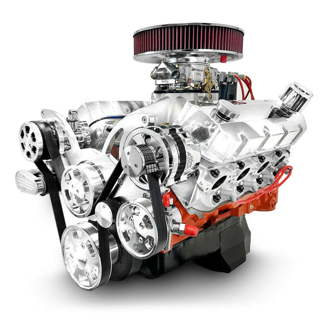 BluePrint Engines GM Big Block Compatible 502 c.i. Pro-Series Engine - 627 Horsepower - Deluxe Dressed -Polished Pulley Kit - Carbureted