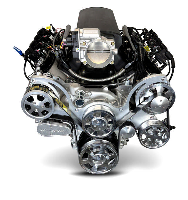 BluePrint Engines GM LS Compatible 376 c.i. Pro Series Engine - BPE Fabbed Aluminum Intake - Deluxe Dressed - Polished Pulley Kit - BluePrint Engines Calibrated ECU