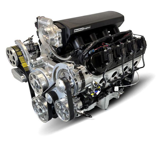 BluePrint Engines GM LS Compatible 376 c.i. Pro Series Engine - BPE Fabbed Aluminum Intake - Deluxe Dressed - Polished Pulley Kit - BluePrint Engines Calibrated ECU
