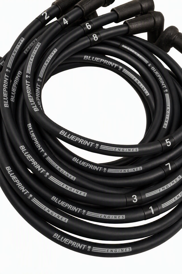 8mm BluePrint Black- Assembled Spark Plug Wire Set - 180° Boots - Chrysler SB Compatible