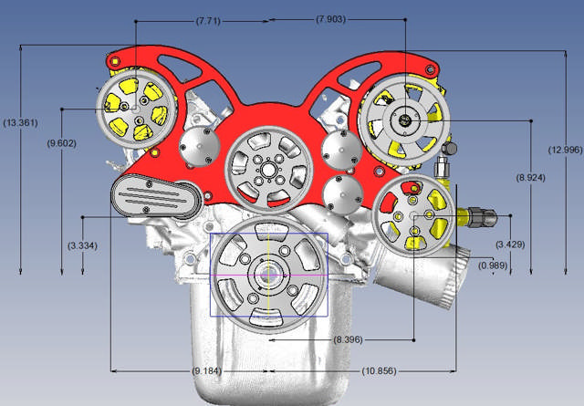 SBF 302/351W FRONT ACCESSORY DRIVE - FULL SERPENTINE W/ ALT - PS - WP - AC - BRACKETS - BOLTS