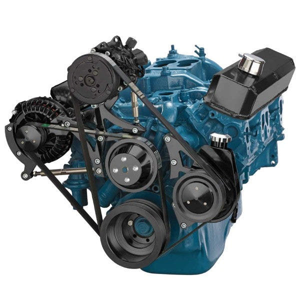 Chrysler SB Compatible Front Accessory Drive - Dual-Belt Quick Serpentine with Alternator | AC | Power Steering | Water Pump | Brackets and Bolts