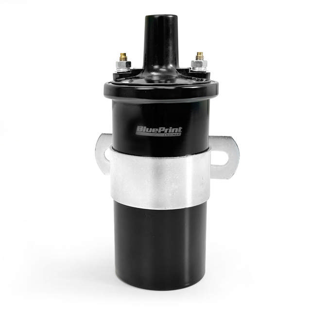 IGNITION COIL - CANISTER ROUND OIL-FILLED - 45K VOLT - FEMALE SOCKET - INCLUDING MOUNTING KIT - BLACK